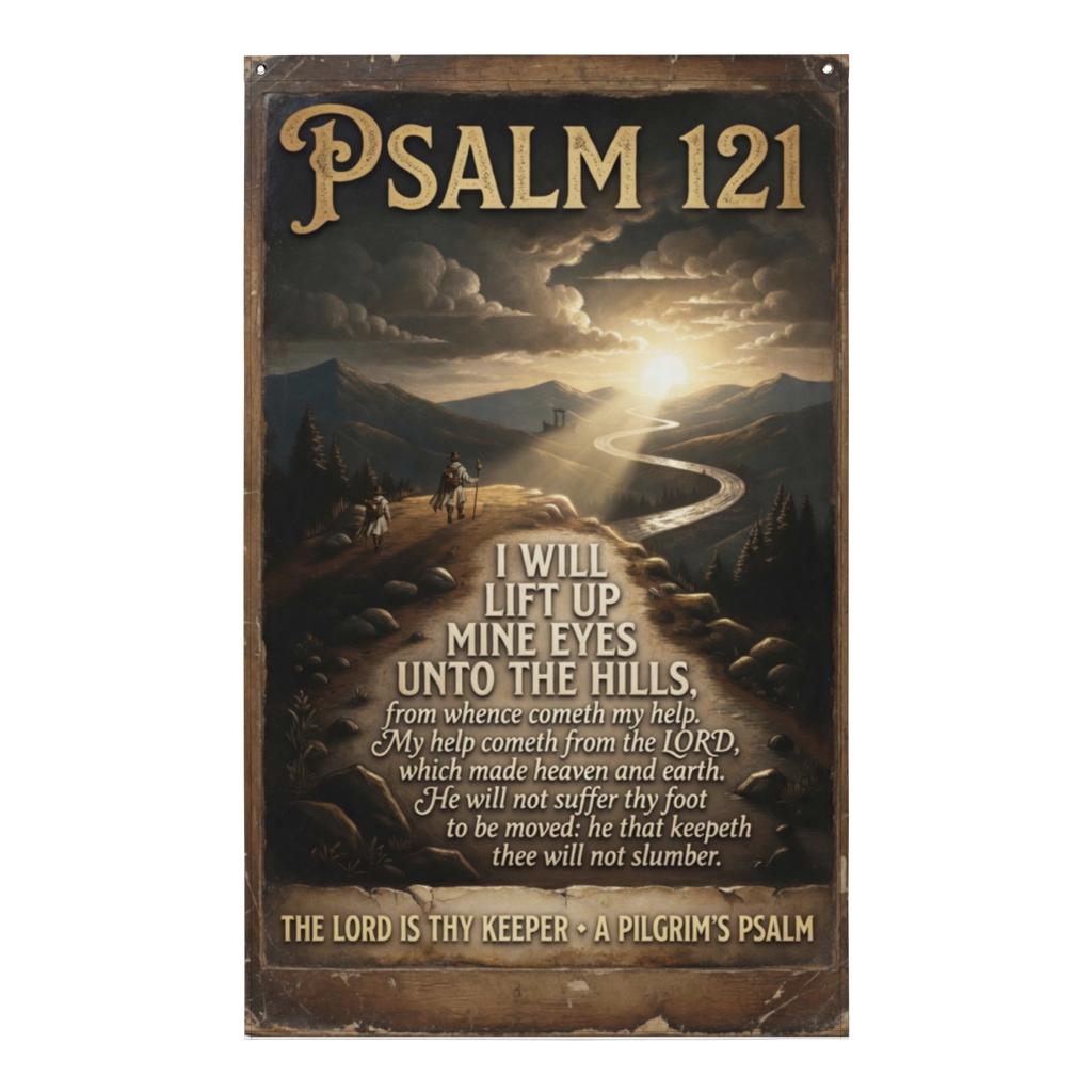 The Pilgrim's Psalm 121 Camino de Santiago flag — meaningful faith gift for walkers and believers