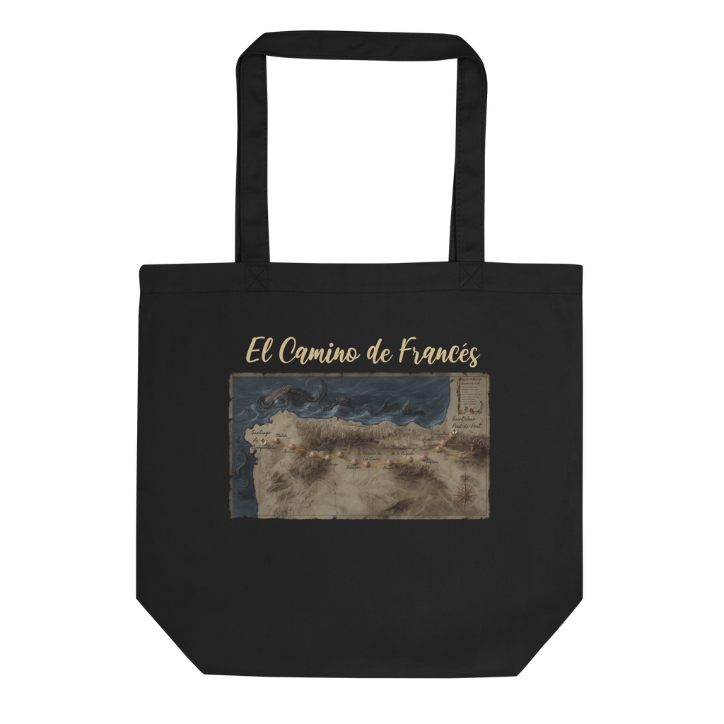 Camino de Santiago eco tote bag with Camino Francés trail map design — pilgrim gift for walkers