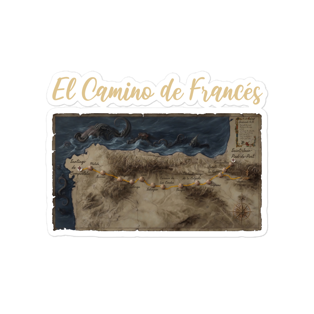 El Camino Francés Jeremiah 6:16 sticker sheet — faith-inspired Camino de Santiago pilgrim decal 5.5x5.5