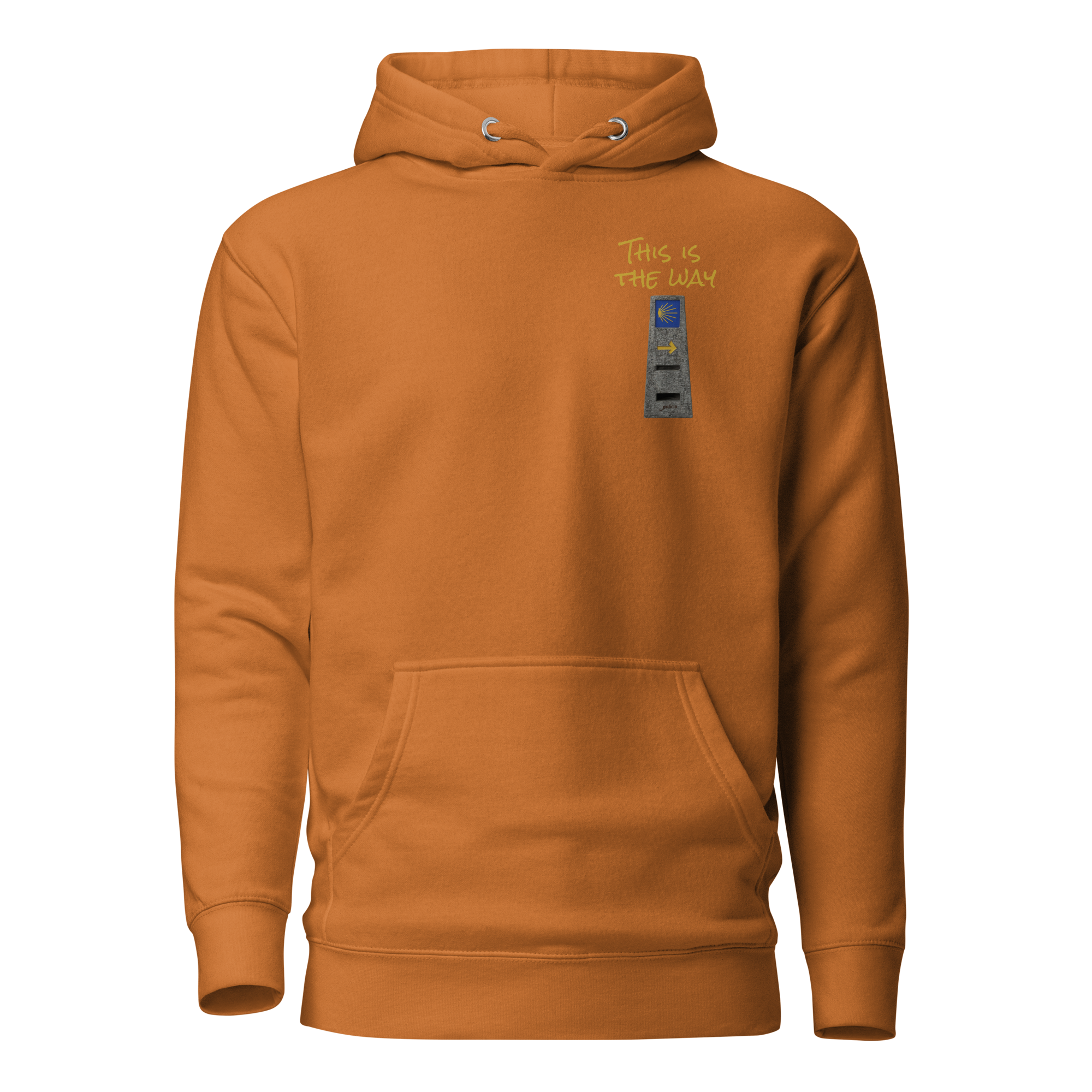 Product mockupEl Camino Milestone This is the Way Camino de Santiago hoodie in Adobe — pilgrim gift