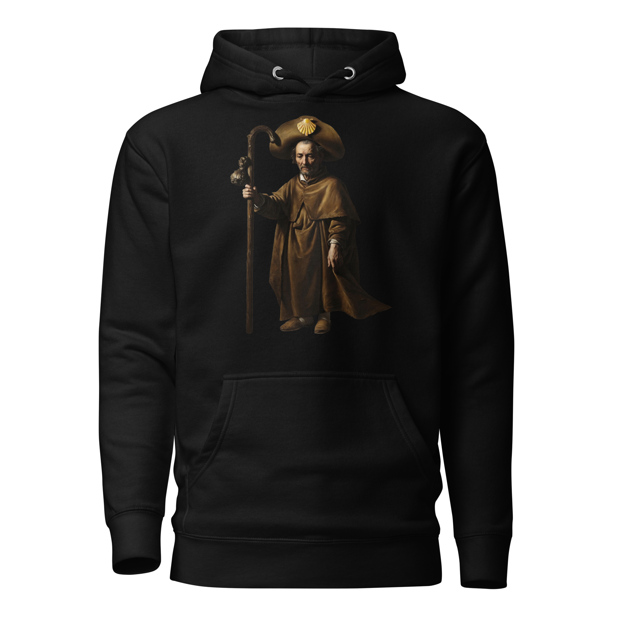 A Reverent Reflection Camino de Santiago contemplative pilgrim hoodie in Black — faith gift