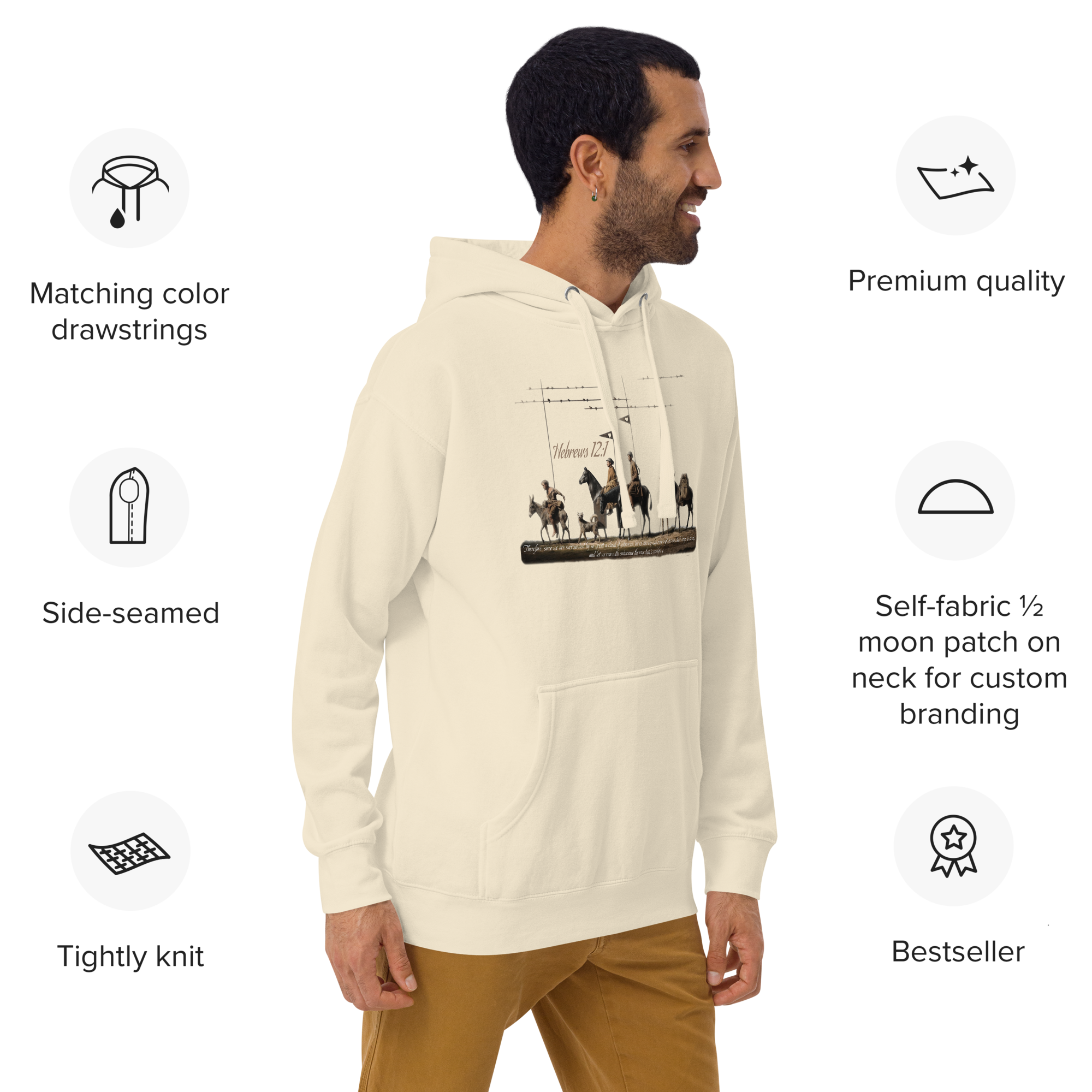 Alto del Perdón Hebrews 12:1 Camino de Santiago faith hoodie — pilgrim gift