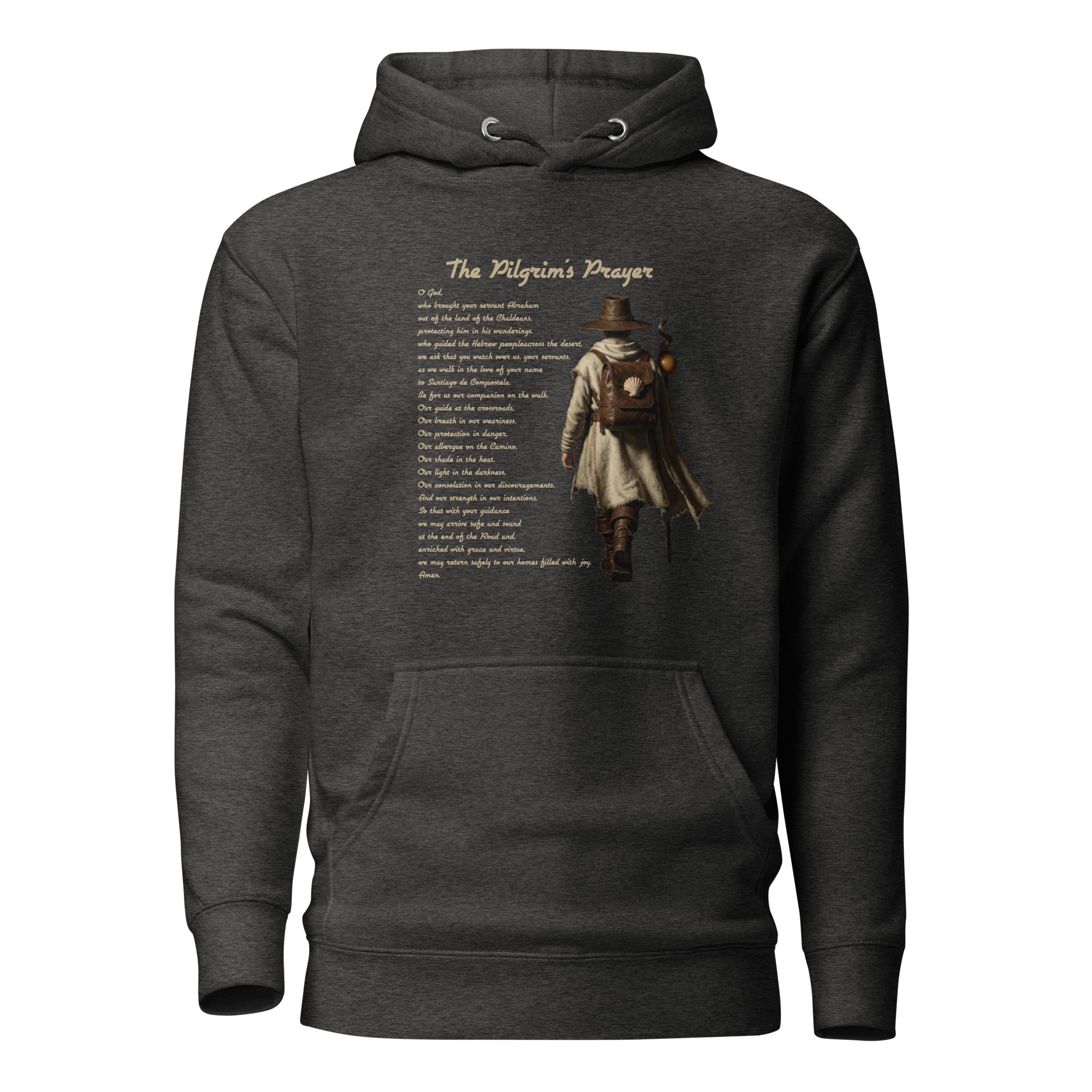 The Pilgrim's Prayer Camino de Santiago faith hoodie in Charcoal  — pilgrim gif