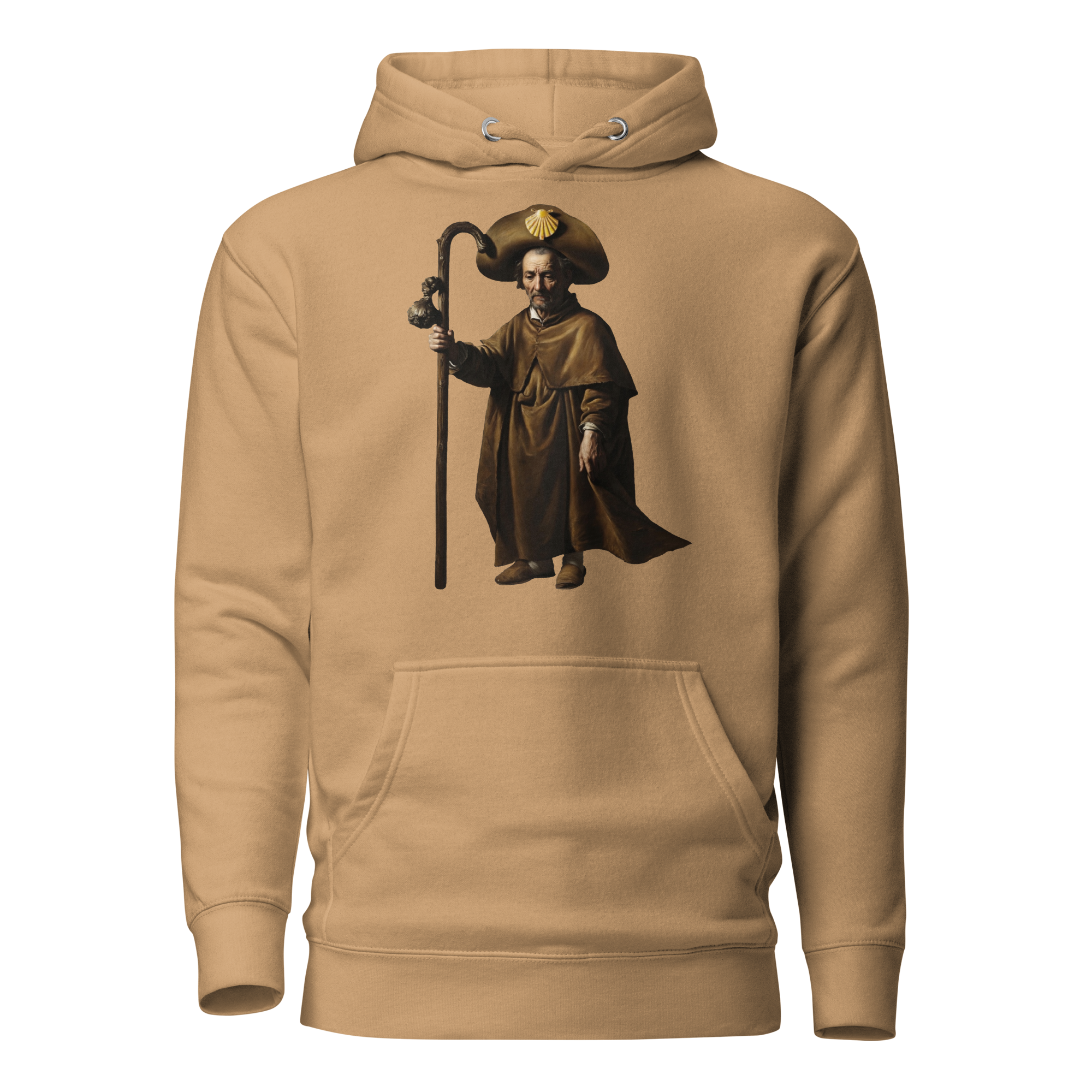 A Reverent Reflection Camino de Santiago contemplative pilgrim hoodie in Khaki — faith gift