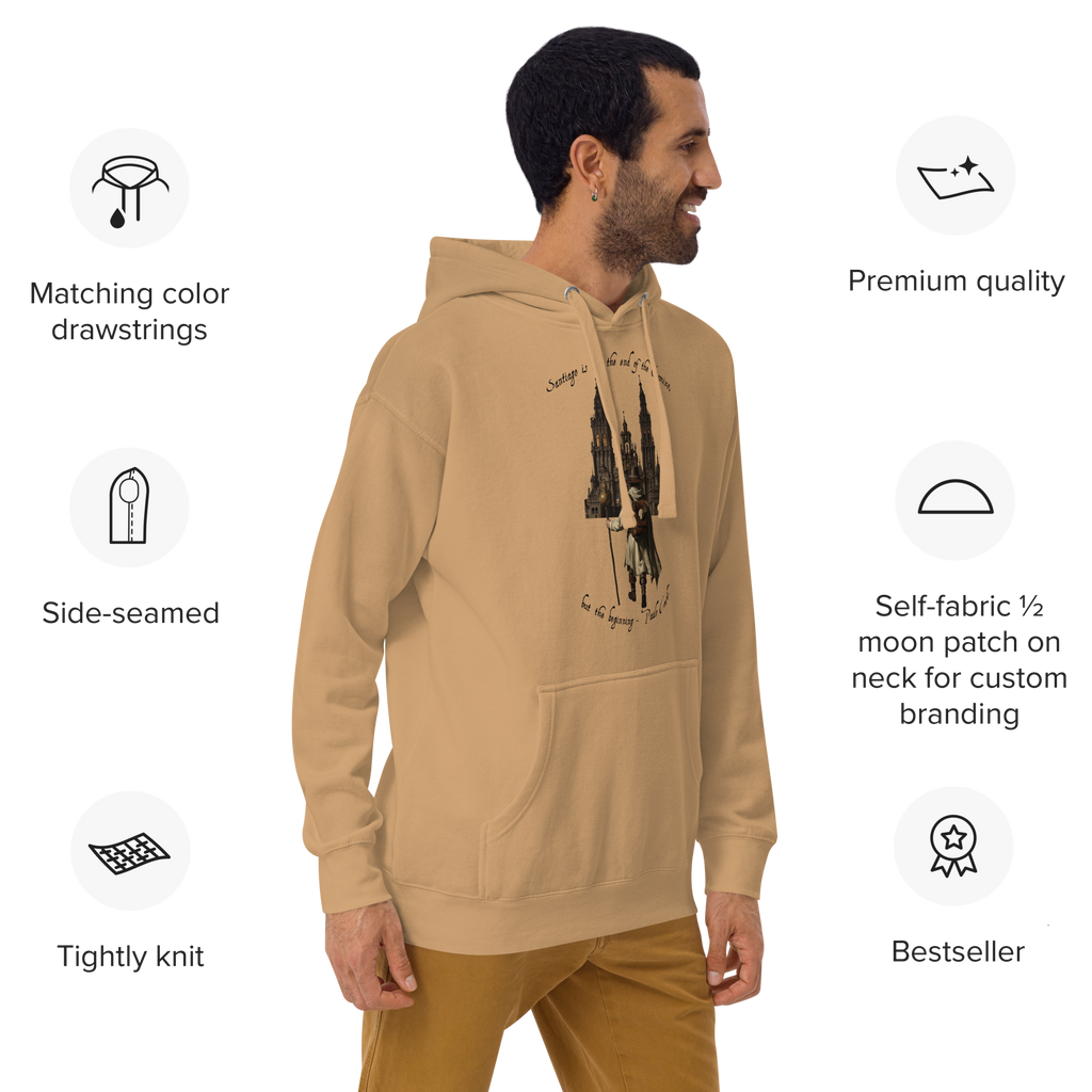 El Camino is Only the Beginning Camino de Santiago pilgrim pullover hoodie — faith-inspired Camino gift