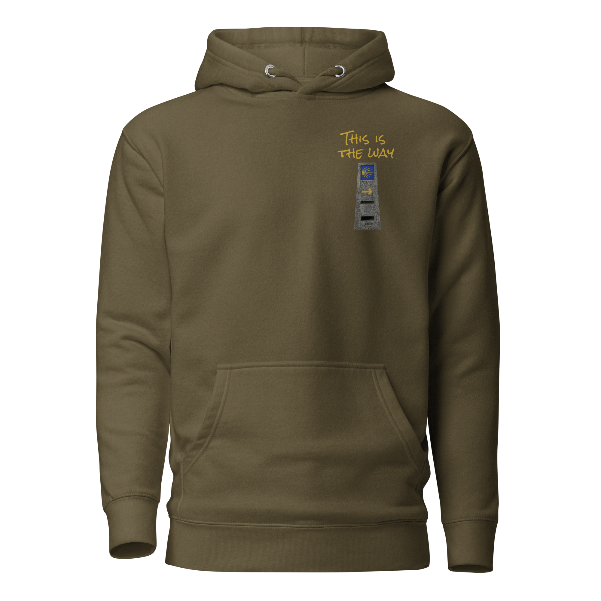 El Camino Milestone This is the Way Camino de Santiago hoodie in Military Green — pilgrim gift