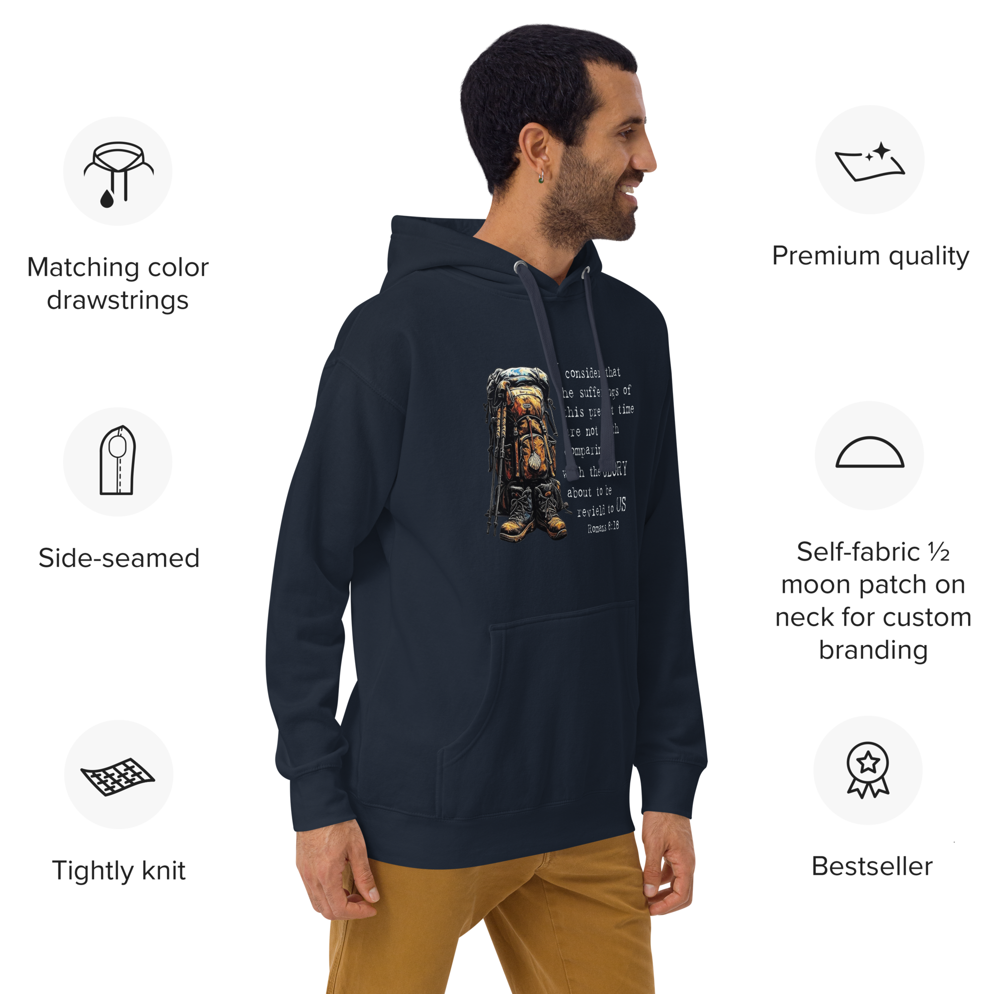 El Camino Backpacker Romans 8:18 Camino de Santiago faith hoodie  — pilgrim gift
