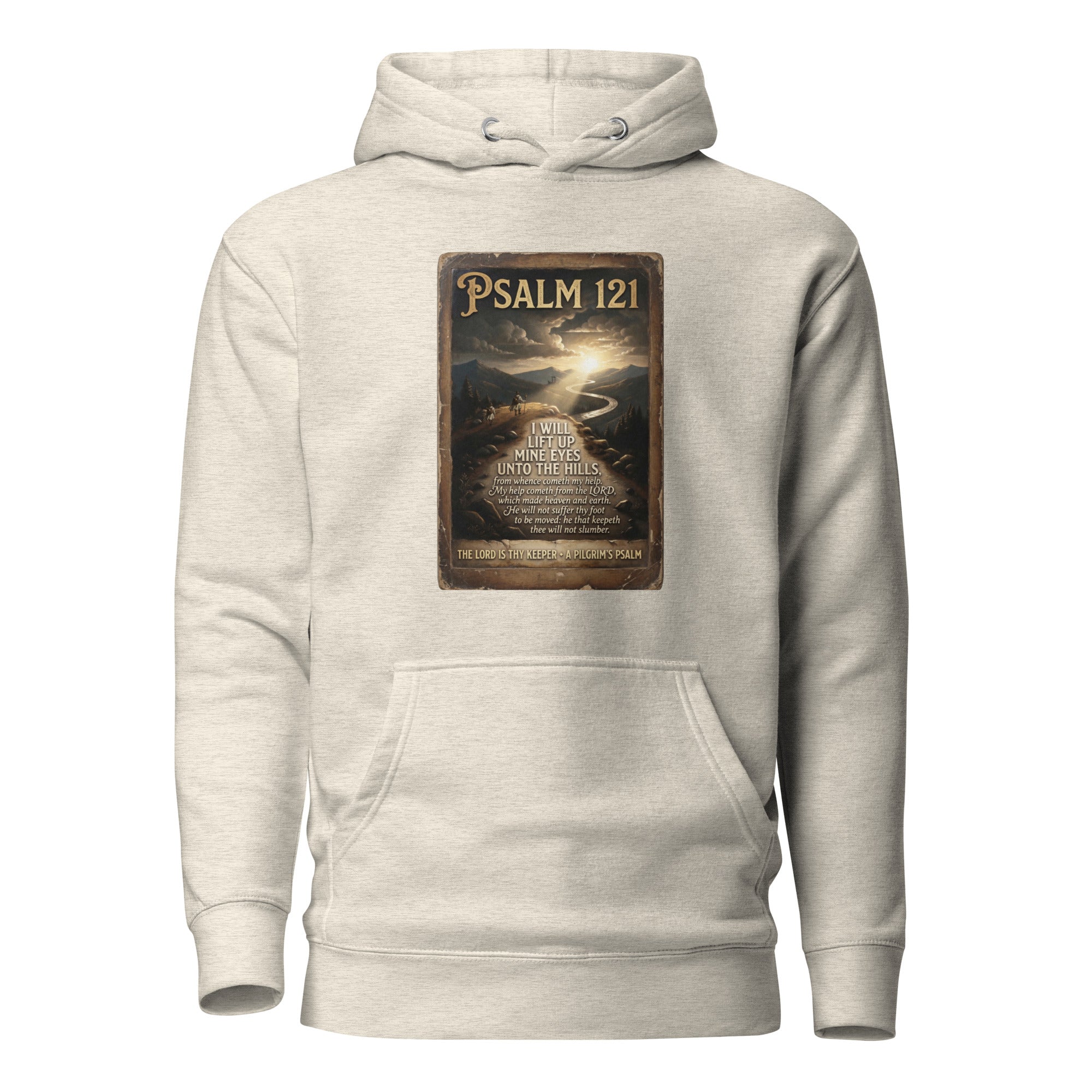 The Pilgrim's Psalm Psalm 121 Camino de Santiago faith hoodie in oatmeal heather— pilgrim gift