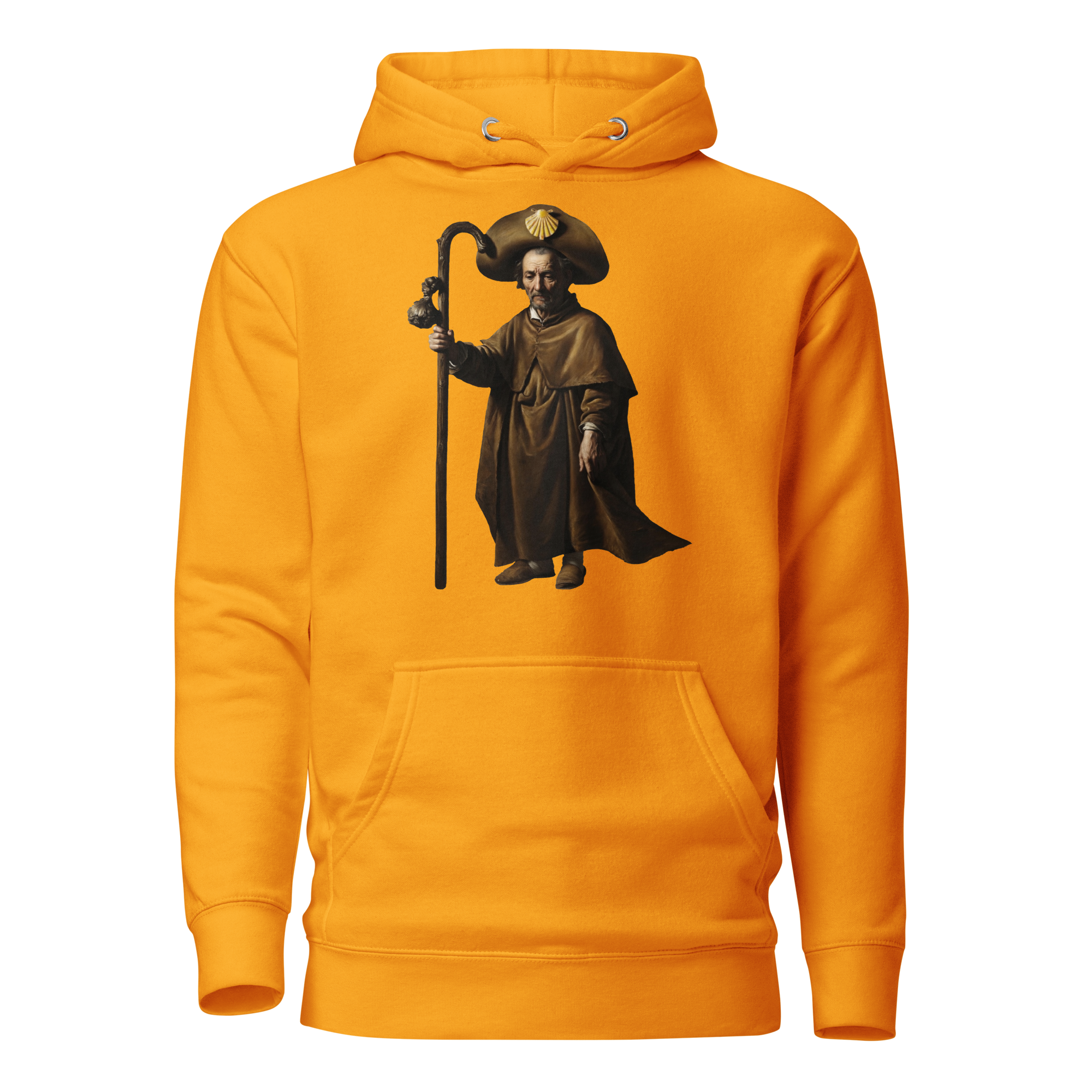 A Reverent Reflection Camino de Santiago contemplative pilgrim hoodie in Gold — faith gift