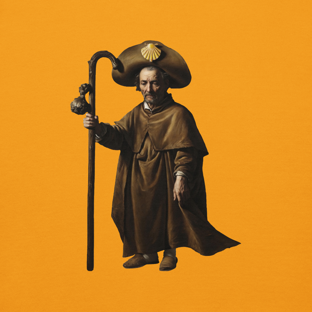 A Reverent Reflection Camino de Santiago contemplative pilgrim hoodie in Gold — faith gift