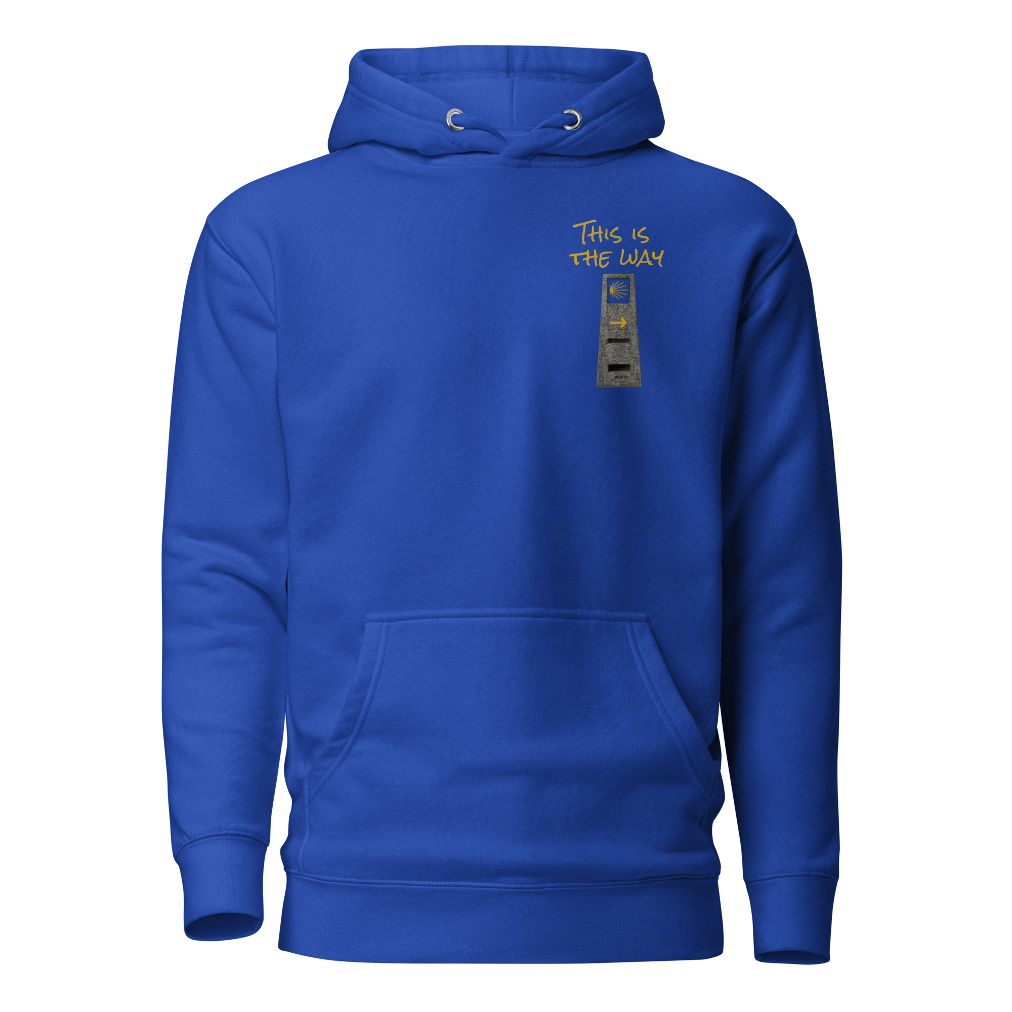 El Camino Milestone This is the Way Camino de Santiago hoodie in Royal Blue — pilgrim gift