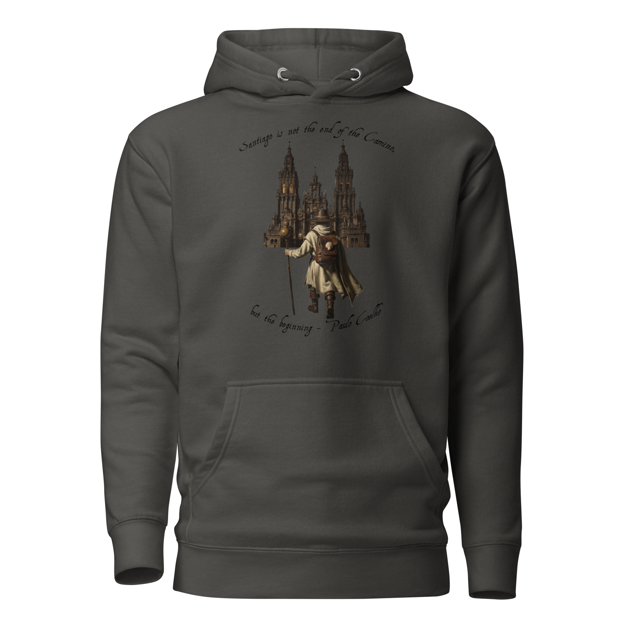 Camino de Santiago pilgrim hoodie — El Camino is Only the Beginning unisex pullover in vintage black