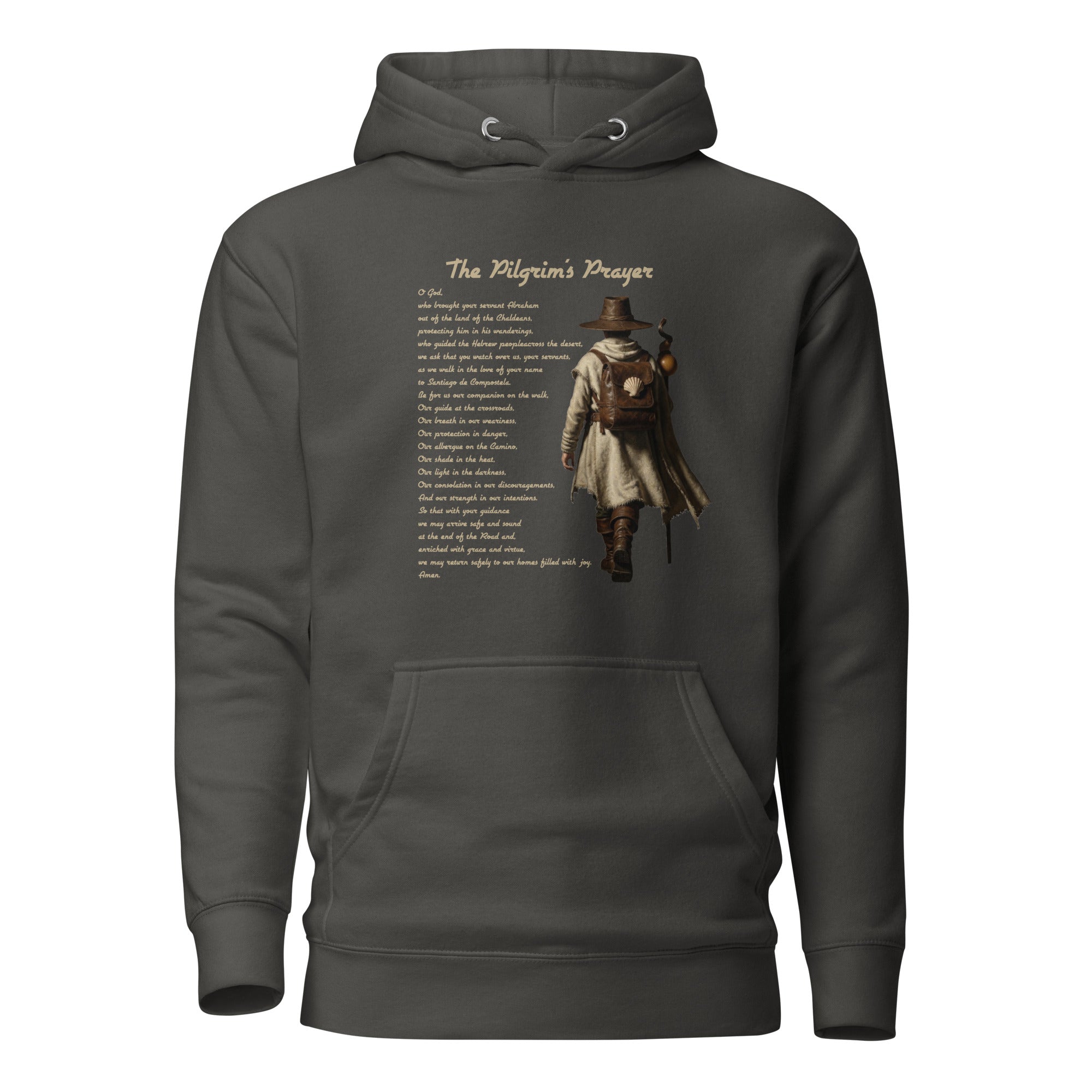 The Pilgrim's Prayer Camino de Santiago faith hoodie in Vintage Black — pilgrim gif