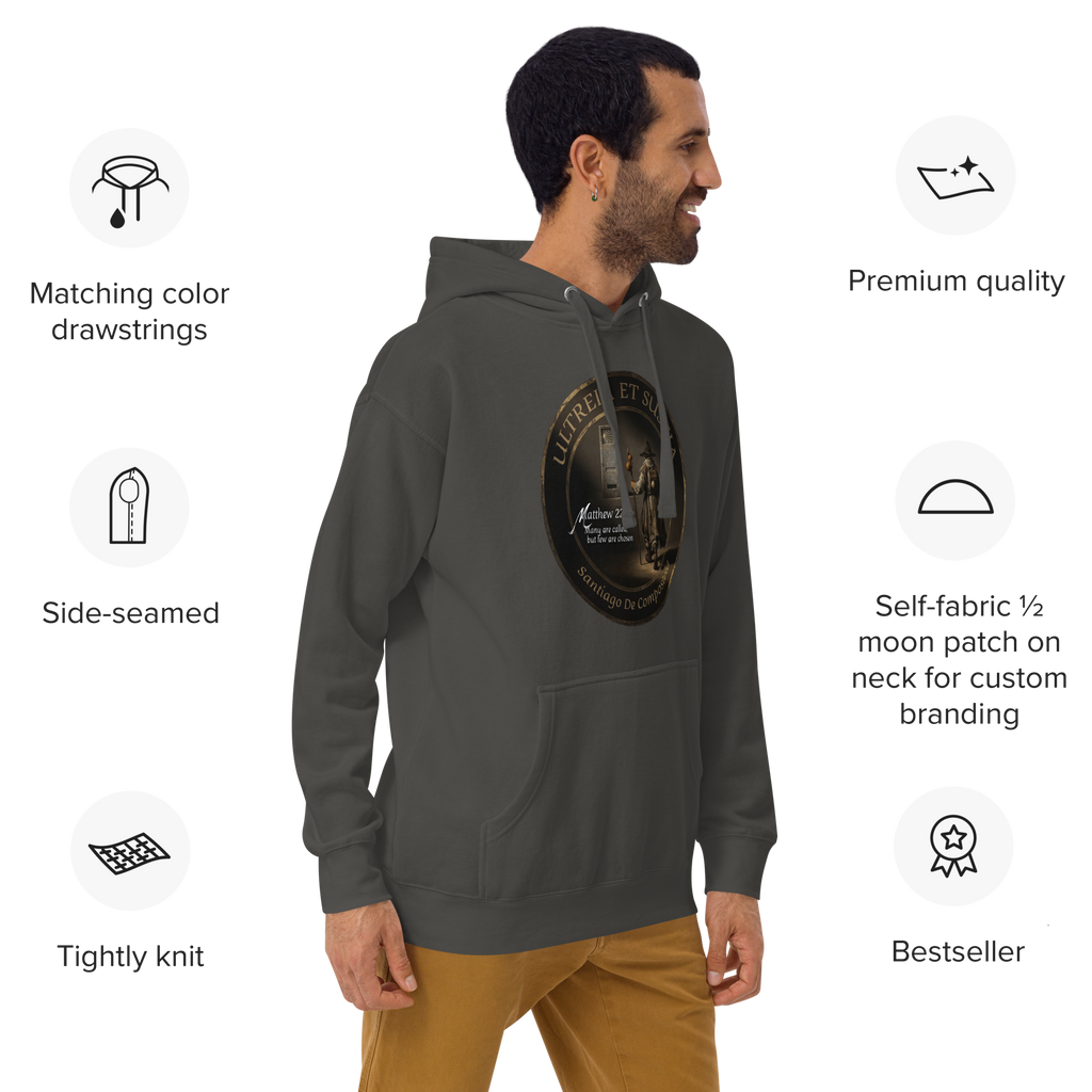 Traditional Pilgrim Matthew 22:14 Camino de Santiago faith hoodie — pilgrim gift