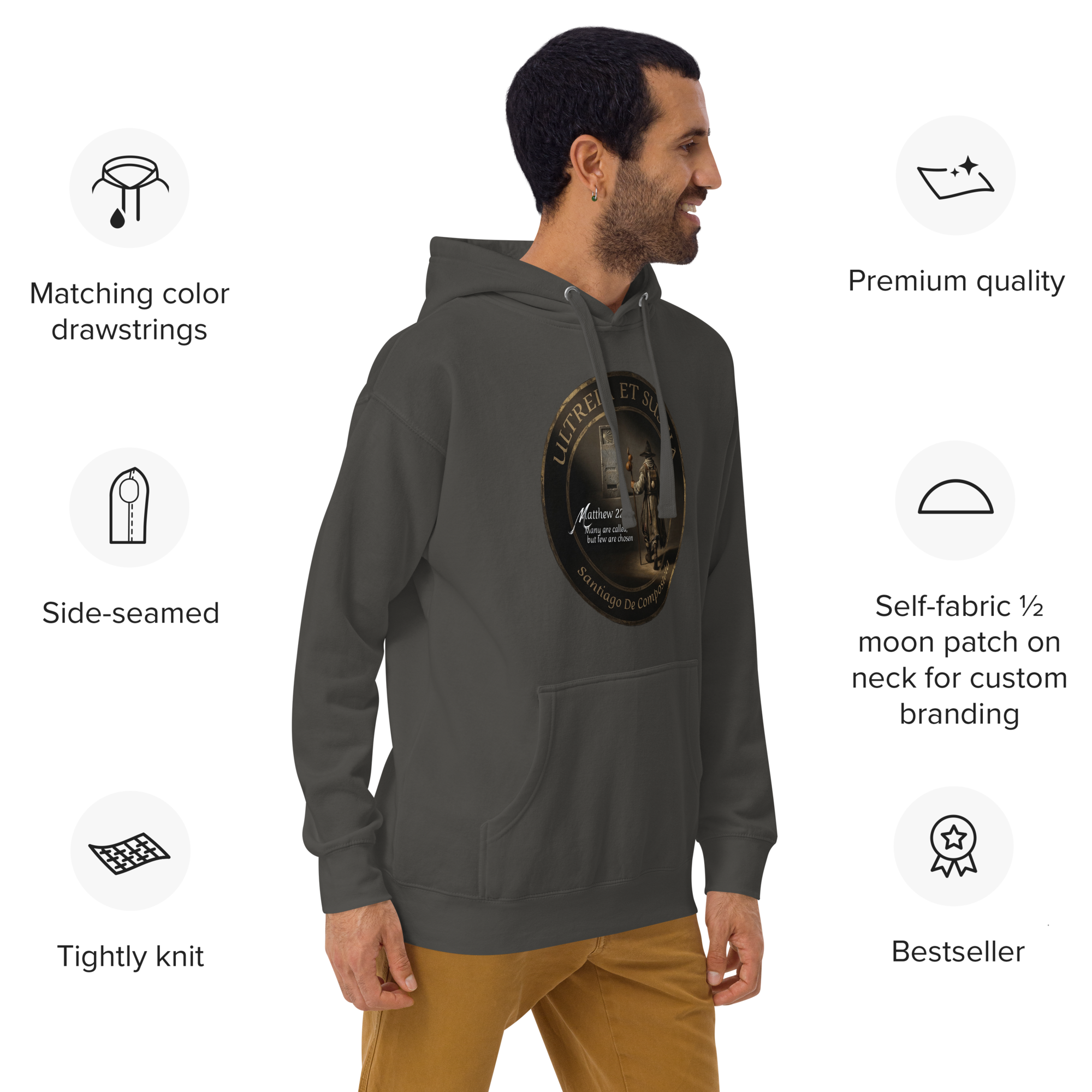 Traditional Pilgrim Matthew 22:14 Camino de Santiago faith hoodie — pilgrim gift
