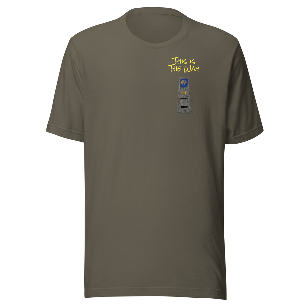El Camino Milestone This is the Way Camino de Santiago faith t-shirt in Army — pilgrim gift