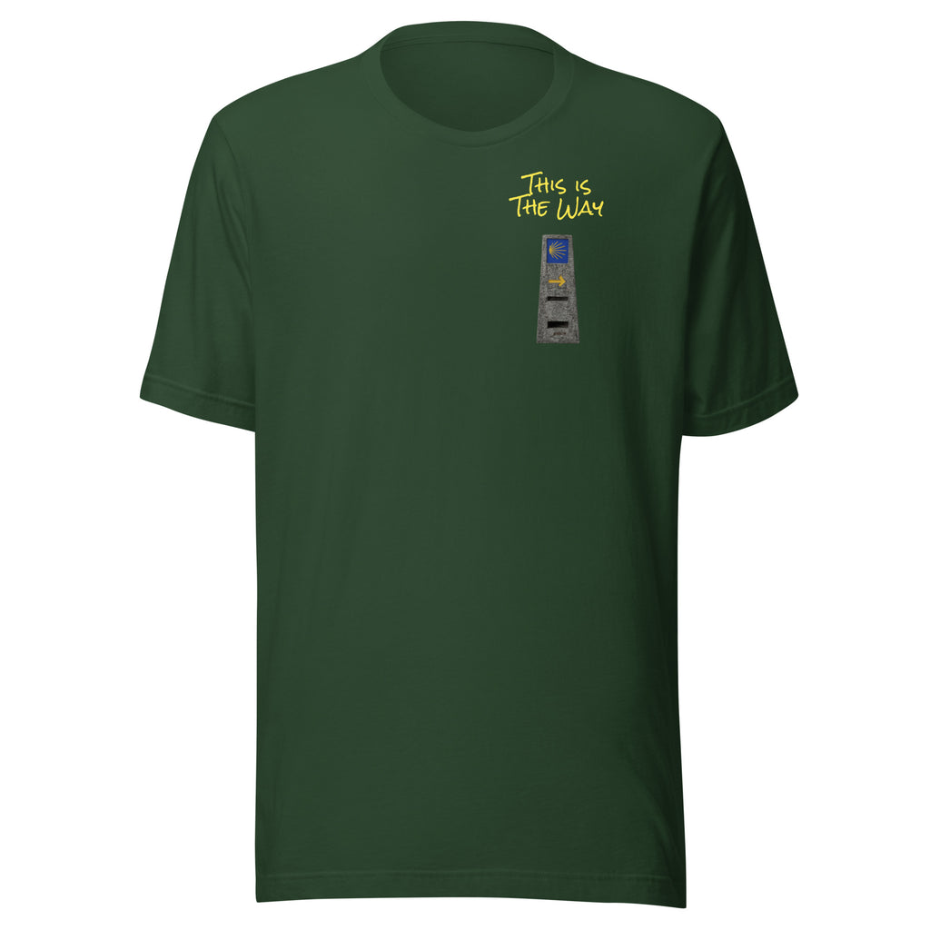 El Camino Milestone This is the Way Camino de Santiago faith t-shirt in Vintage Forest Green— pilgrim gift