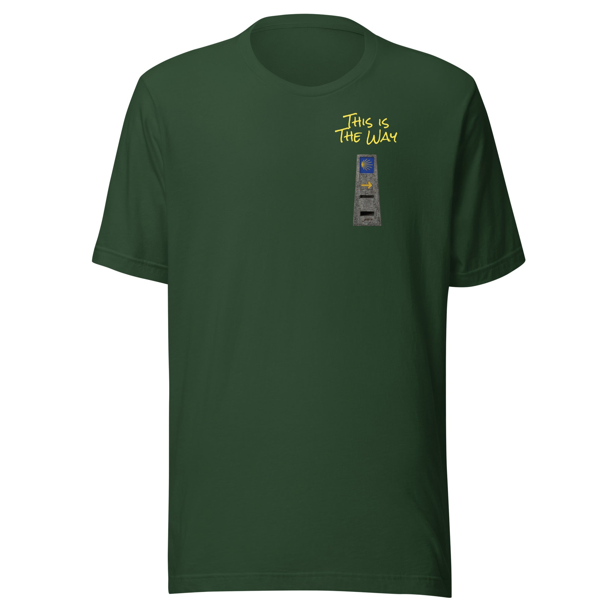 El Camino Milestone This is the Way Camino de Santiago faith t-shirt in Vintage Forest Green— pilgrim gift