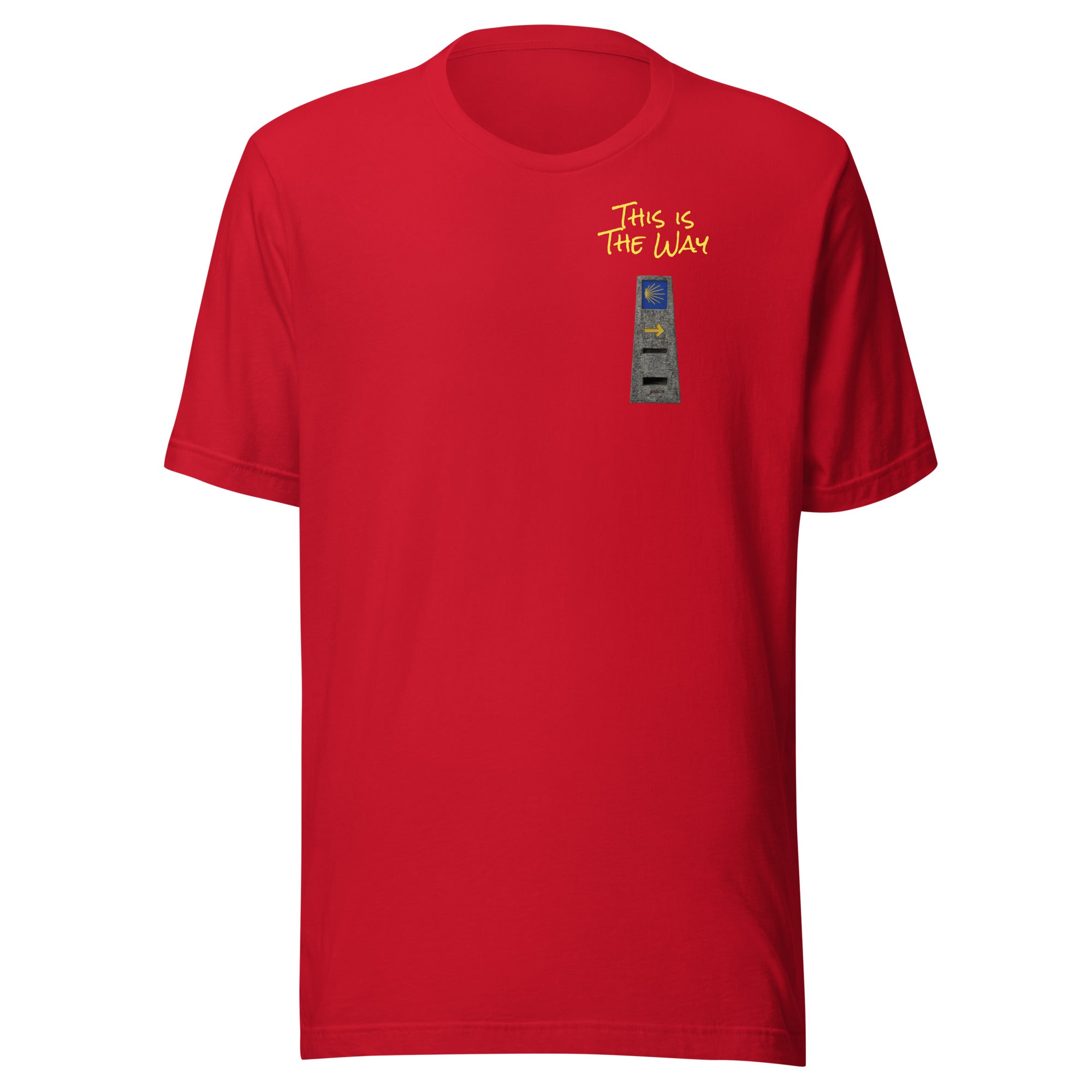 El Camino Milestone This is the Way Camino de Santiago faith t-shirt in Red— pilgrim gift