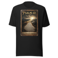 Camino de Santiago t-shirt in vintage black with Psalm 121 pilgrim scripture design — faith-inspired appare