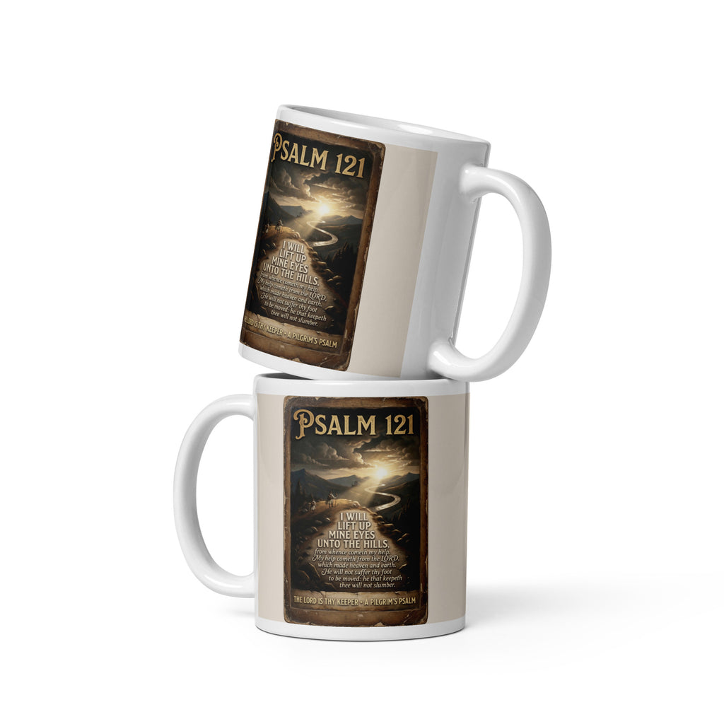 Camino de Santiago mug with Psalm 121 scripture design — pilgrim gift for walkers and believer