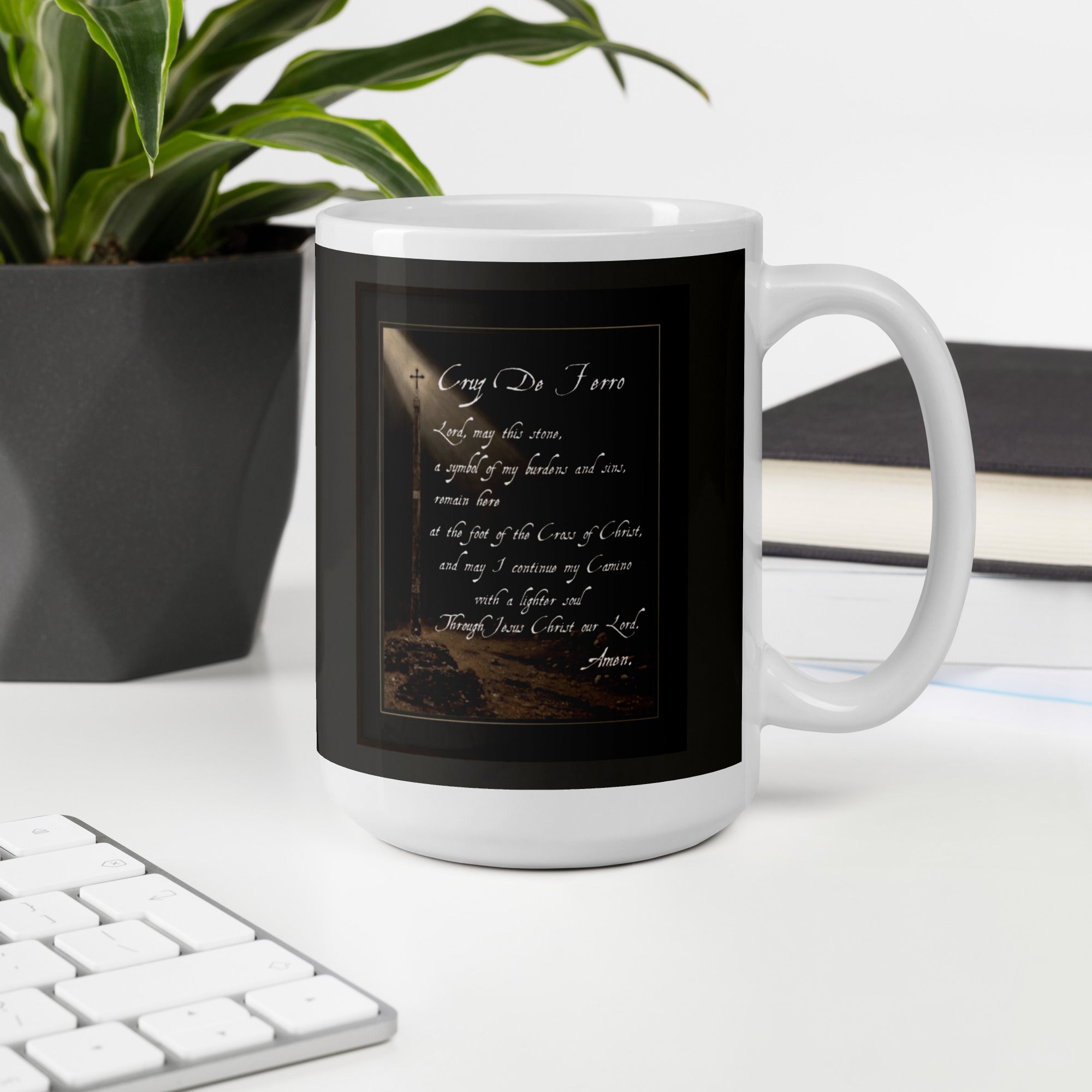 Cruz de Ferro Prayer Camino de Santiago pilgrim mug 15oz — faith-inspired Camino gift