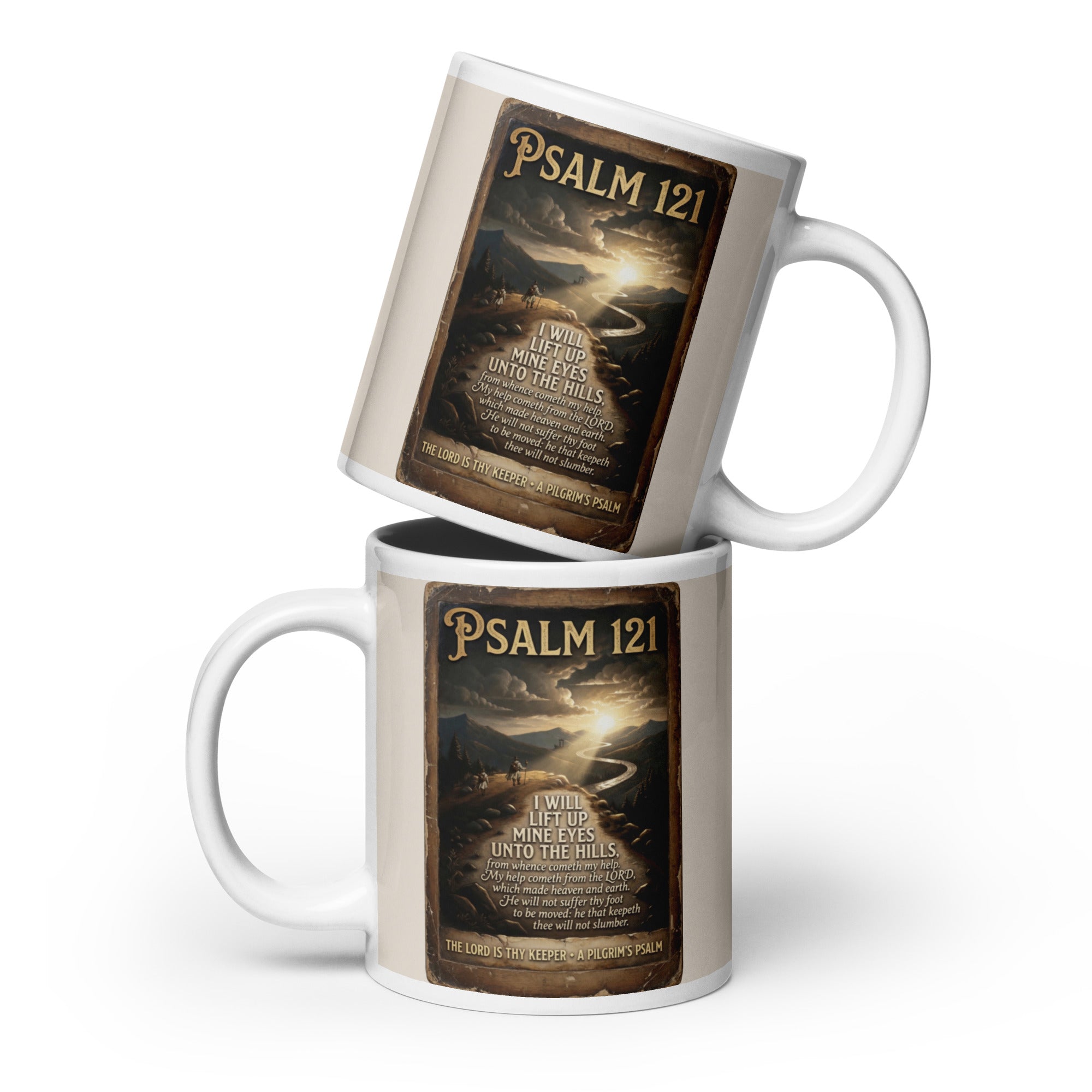 Camino de Santiago mug with Psalm 121 scripture design — pilgrim gift for walkers and believer